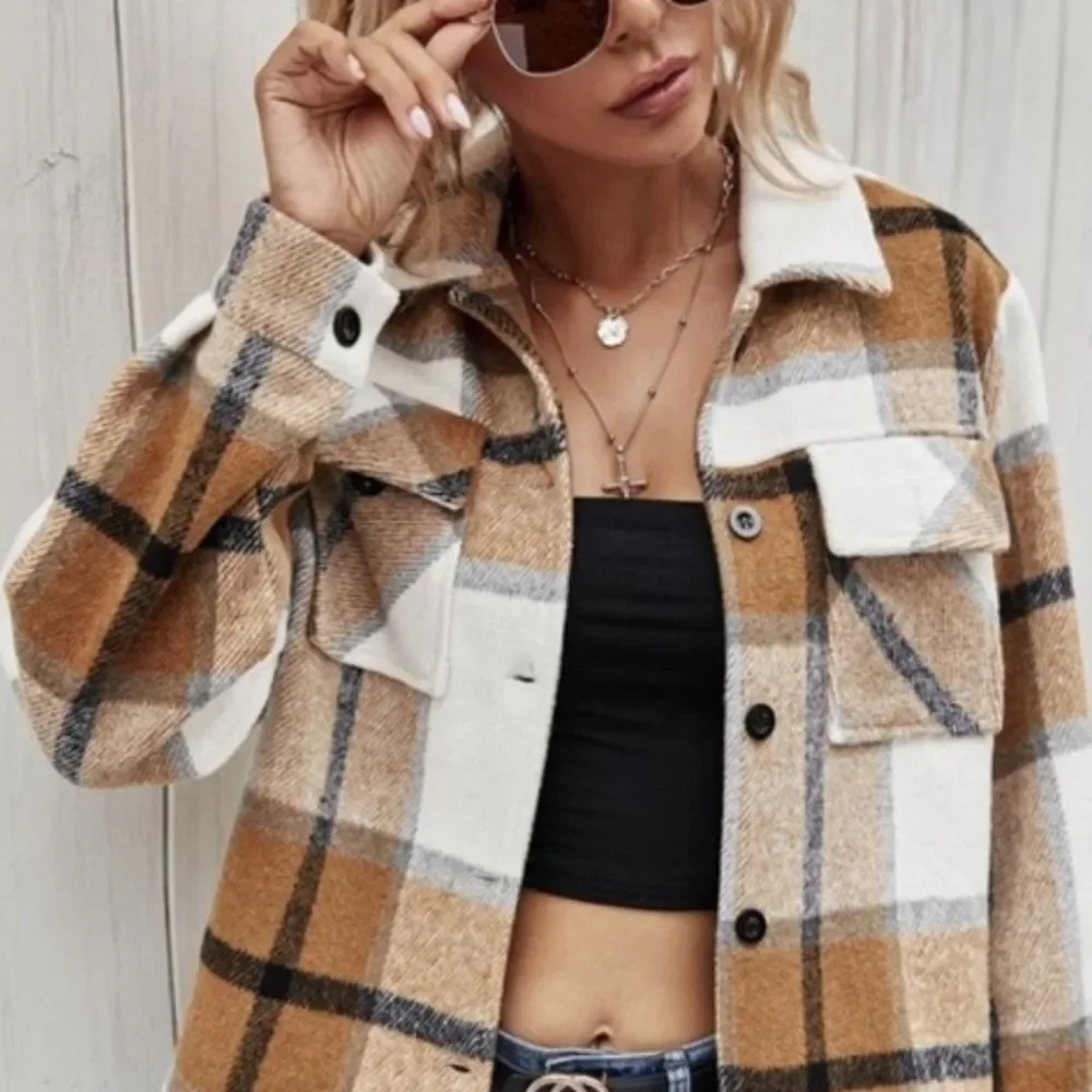 BROWN Plaid Jacket S-M-L - Picture 4 of 5